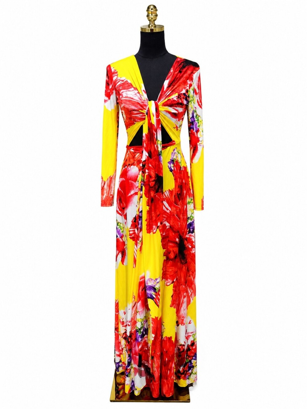 DUCCI Floral Tie Front Wrap Maxi Dress Long Sleeve Cutout Stretch Size M - Picture 7 of 10